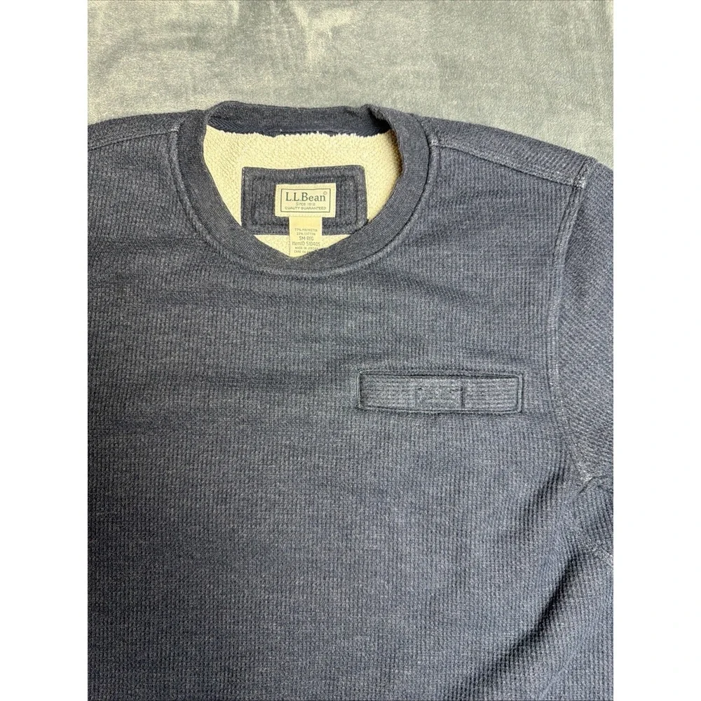 LL Bean Katahdin Iron Works Crewneck Mens Small Sherpa Lined Waffle Sweatshirt